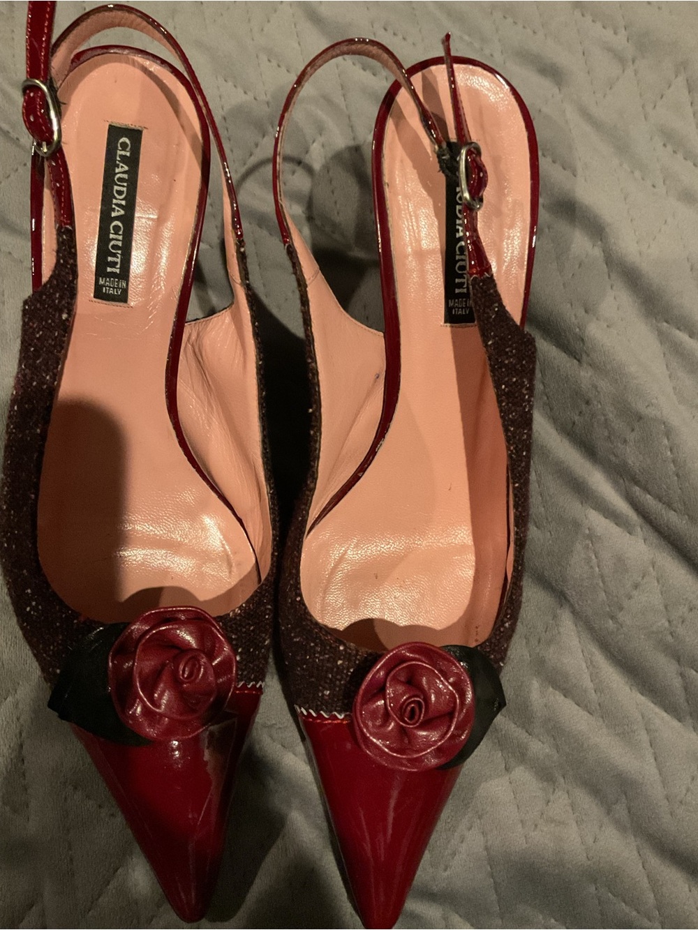 Women's Burgundy Pointed-Toe Slingback Pumps, size 8